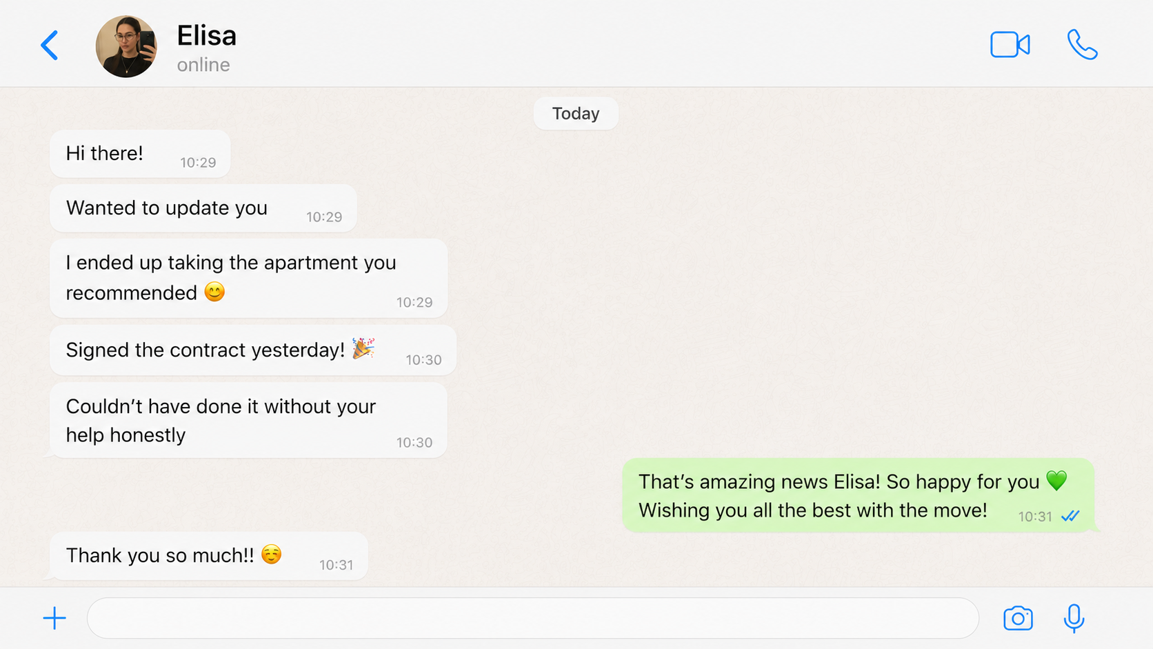 WhatsApp message from Elisa