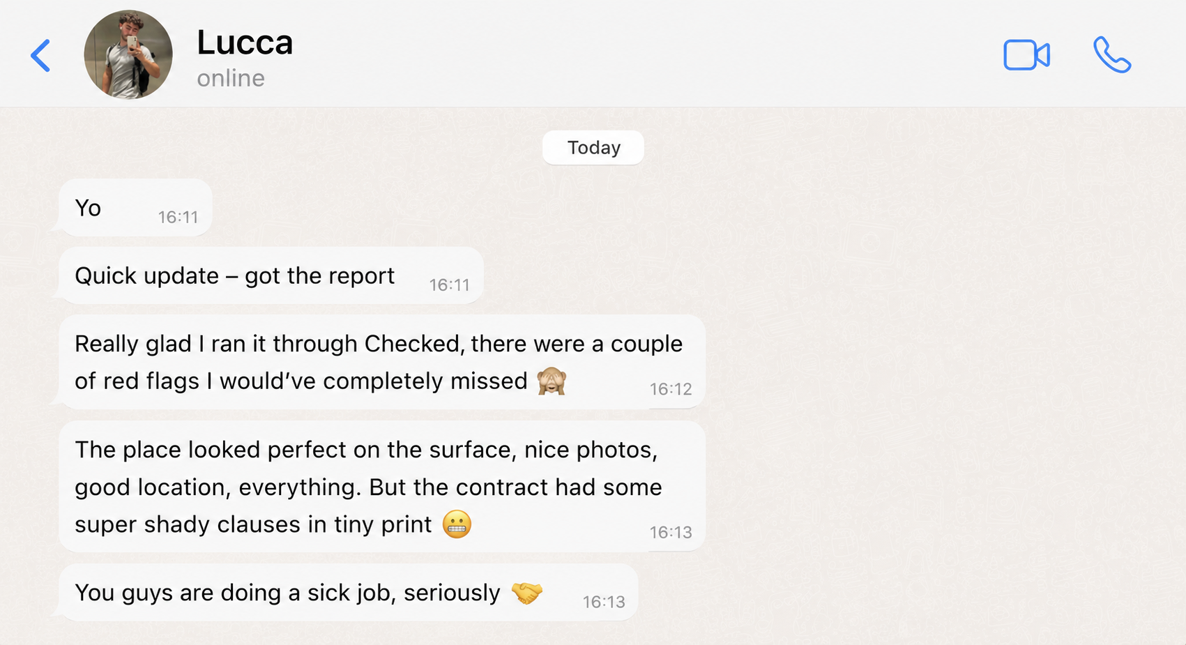 WhatsApp message from Lucca