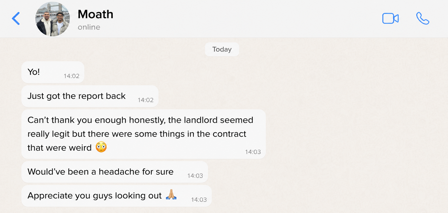 WhatsApp message from Moath
