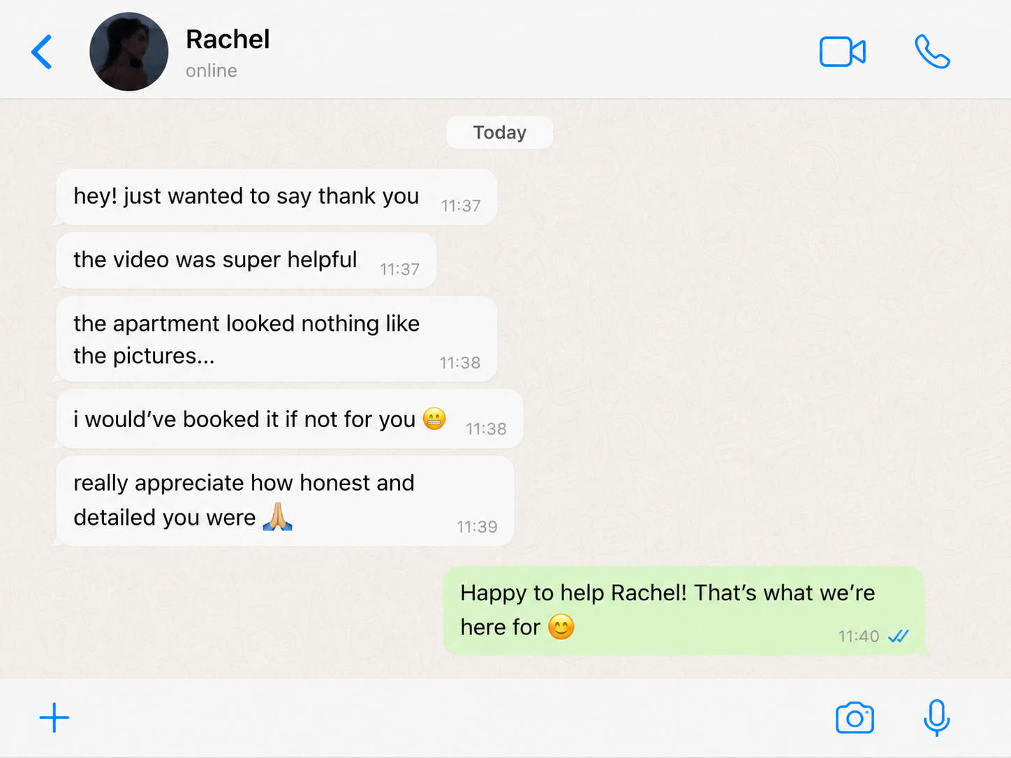 WhatsApp message from Rachel